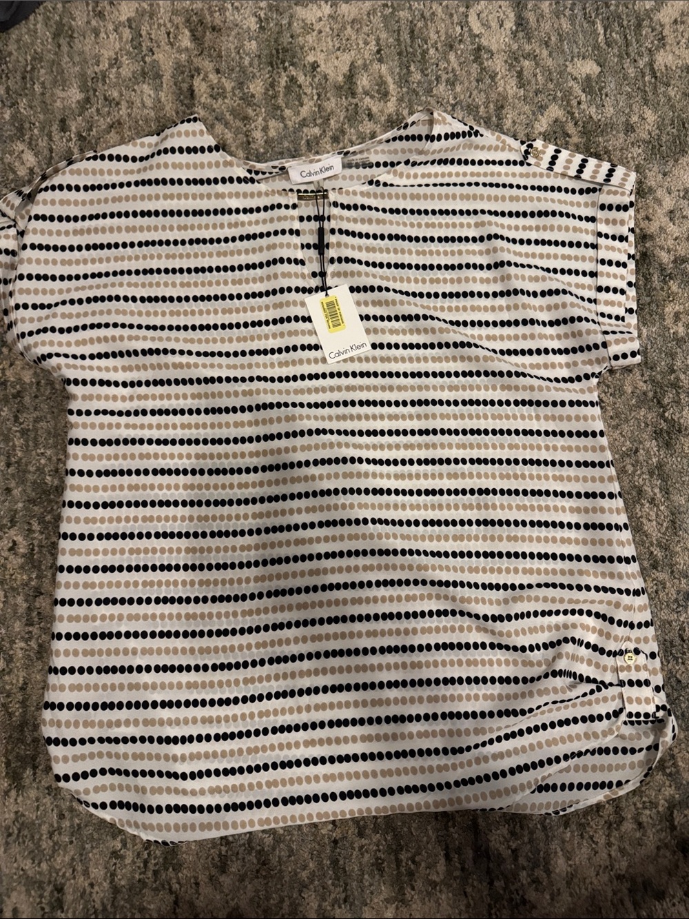 NWT Calvin Klein White Top with Black & Gray Dot Stripes